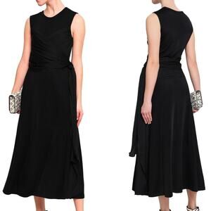 Sandro Paris Trudy Black Sleeveless Midi Dress US 8 EU 40 Ruched Tie Waist NWT